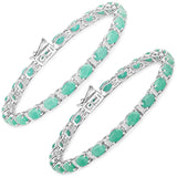 10.47 Carat Genuine Emerald and White Topaz .925 Sterling Silver Bracelet