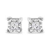 .925 Sterling Silver 1/2 Cttw Miracle Set Princess-cut Diamond Solitaire Stud Earrings (H-I Color, SI2-I1 Clarity)