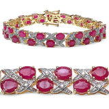 16.51 Carat Glass Filled Ruby and White Diamond .925 Sterling Silver Bracelet