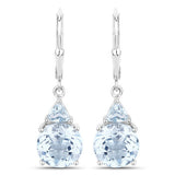 7.52 Carat Genuine Baby Swiss Blue Topaz and Blue Topaz .925 Sterling Silver Earrings