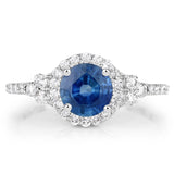 1.34 Carat Genuine Blue Sapphire and White Diamond 14K White Gold Ring