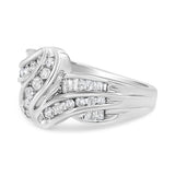 10K White Gold Ring 3/4 Cttw Round and Baguette-Cut Diamond Bypass Ring (H-I Color, I2-I3 Clarity) - Size 6