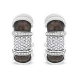 18K White Gold Flash Plated .925 Sterling Silver Clear Graphite Grey Enamel 5/8 Cttw Round Diamonds Huggie Hoop Earrings (F-G Color, VS1-VS2 Clarity)