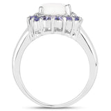 2.26 Carat Genuine Opal and Tanzanite .925 Sterling Silver Ring