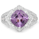 2.82 Carat Genuine Amethyst and White Topaz .925 Sterling Silver Ring