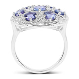 2.00 Carat Genuine Tanzanite and White Zircon .925 Sterling Silver Ring