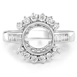 0.58 Carat Genuine White Diamond 14K White Gold Semi Mount Ring - holds 9.00mm Round Gemstone