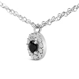 .925 Sterling Silver 5/8 Cttw Black Diamond 3 Station with Halo Necklace