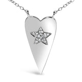 .925 Sterling Silver Diamond Heart with Star Pendant Necklace