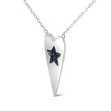 .925 Sterling Silver Blue Diamond Heart with Star Pendant Necklace