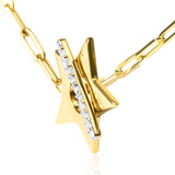 18K Yellow Gold Plated Sterling Silver Diamond Accent Star Pendant Necklace with Paperclip Chain
