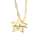 18K Yellow Gold Plated Sterling Silver Diamond Accent Star Pendant Necklace with Paperclip Chain