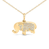 10K Yellow Gold 1/5 Cttw Diamond Elephant Pendant Necklace