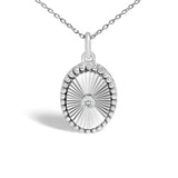 14K White Gold Diamond Accent Oval  Fluted Medallion Pendant Necklace
