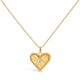 14K Yellow Gold Diamond Accent Heart Fluted Medallion Pendant Necklace