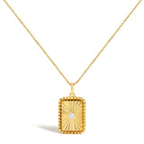 14K Yellow Gold Diamond Accent Rectangular Fluted Medallion Pendant Necklace