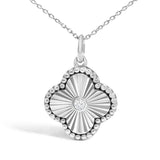 10K White Gold Diamond Accent Clover Fluted Pendant Necklace