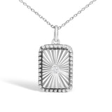 10K White Gold Diamond Accent Rectangular Shape Medallion Pendant Necklace