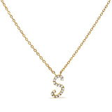 14K White Gold Diamond Accent "A" Initial Script Style Pendant Necklace