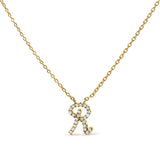 14K White Gold Diamond Accent "A" Initial Script Style Pendant Necklace