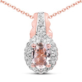 14K Rose Gold Plated 0.73 Carat Genuine Morganite & White Topaz .925 Sterling Silver Pendant