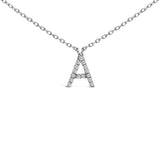 10K White Gold Diamond Accent "A" Block Initial Pendant Necklace