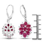 4.30 Carat Genuine Ruby and White Zircon .925 Sterling Silver Earrings