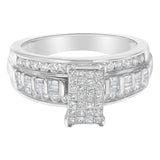 14K White Gold 1.0 Cttw Mixed-Cut Diamond Rectangle Invisible-Set Composite Cluster Ring with Bar- and Channel-Set Band (H-I Color, SI2-I1 Clarity) - Size 7