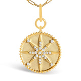 14K Yellow Gold 1/4 Cttw Diamond Compass Medallion Pendant Necklace