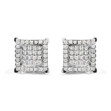 10K White Gold 1 1/4 Cttw Princess Diamond Composite Double Square and Halo Stud Earrings (I-J Color, I1-I2 Clarity)