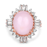 14K Rose Gold Plated 6.42 Carat Genuine Pink Opal and White Topaz .925 Sterling Silver Ring