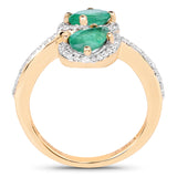 2.06 Carat Genuine Zambian Emerald & White Zircon 14K Yellow Gold Ring