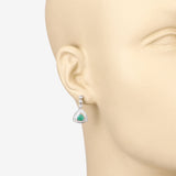 1.39 Carat Genuine Zambian Emerald and White Diamond 14K White Gold Earrings