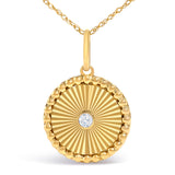 14K Yellow Gold Diamond Accent Medallion Circle Fluted Pendant Necklace