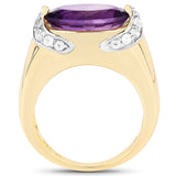 14K Yellow Gold Plated 4.98 Carat Genuine Amethyst and White Topaz .925 Sterling Silver Ring