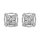 .925 Sterling Silver 3/8 Cttw Miracle Set Round Diamond Double Halo Cluster Earrings (I-J Color, I2-I3 Clarity)