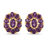18K Yellow Gold Plated 3.84 Carat Genuine Amethyst .925 Sterling Silver Earrings