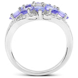2.27 Carat Genuine Tanzanite and White Zircon .925 Sterling Silver Ring