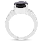 5.29 Carat Genuine Black Sapphire and White Topaz .925 Sterling Silver Ring