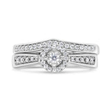 .925 Sterling Silver 1/3 Cttw Diamond Halo and Pave Shank Engagement Ring Set (I-J Color, I3 Clarity) - Ring Size 7