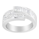 14K White Gold 2.0 Cttw Channel-Set Princess and Baguette-Cut Diamond Bypass Ring Band (G-H Color, SI1-SI2 Clarity) - Ring Size 6.5