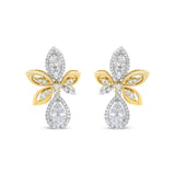 14K White and Yellow Gold 1.00 Cttw Round Pave-Set Diamond Teardrop and Marquise Shape Drop Dangle Earrings (H-I Color, SI1-SI2 Clarity)