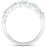 0.54 Carat Genuine Aquamarine and White Topaz .925 Sterling Silver Ring