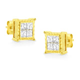 14K Yellow Gold 1 Cttw Princess Cut Diamond Square Stud Earrings