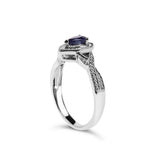 .925 Sterling Silver 6x4mm Pear Sapphire Gemstone with Diamond Accent Fashion Halo Ring (H-I Color, SI1-SI2 Clarity) - Size 7