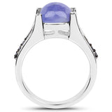 3.20 Carat Genuine Tanzanite and Black Spinel .925 Sterling Silver Ring