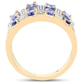 14K Yellow Gold Plated 1.68 Carat Genuine Tanzanite .925 Sterling Silver Ring