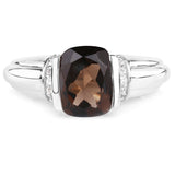 2.03 Carat Genuine Smoky Quartz & White Topaz .925 Sterling Silver Ring