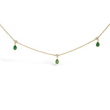 10K Yellow Gold Dangling 5x3 mm Green Emerald and Diamond Station Necklace - 18" Inches
