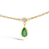 10K Yellow Gold Dangling 5x3 mm Green Emerald and Diamond Station Necklace - 18" Inches